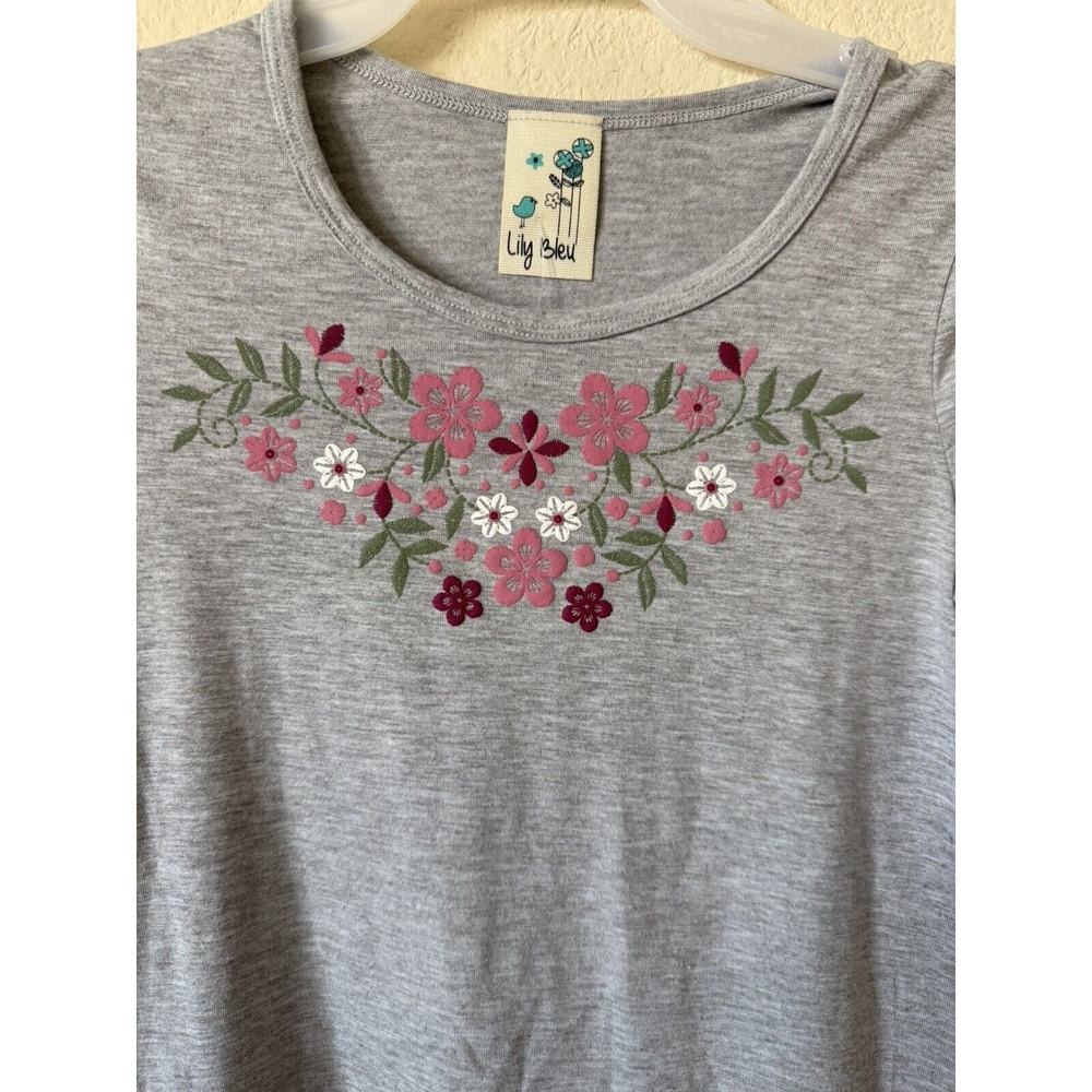 Lily Bleu Gray Pink Floral Ruffle Tiered Short Sleeve Girls' Dress Size 10 - Picture 2 of 4